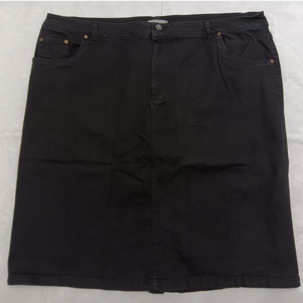 Woman Within Black Denim Skirt Womens 26W Plus Size 5 Pocket Stretch 53890372